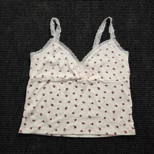 Cotton On Floral White & Red Lace Baby Doll Tank Top Midriff Sz M